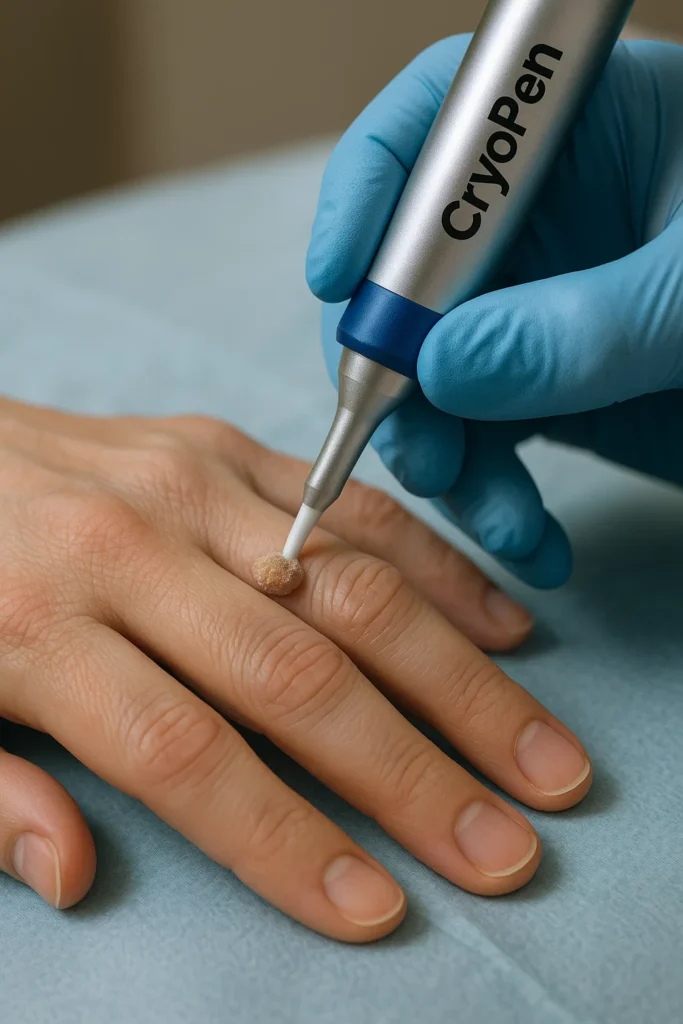example of cryopen wart removal Leyton Marshes treatment on a persons finger