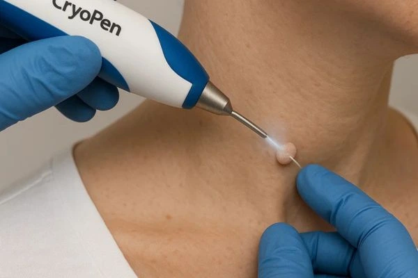 Person receiving Cryotherapy skin tag removal Leyton Marshes