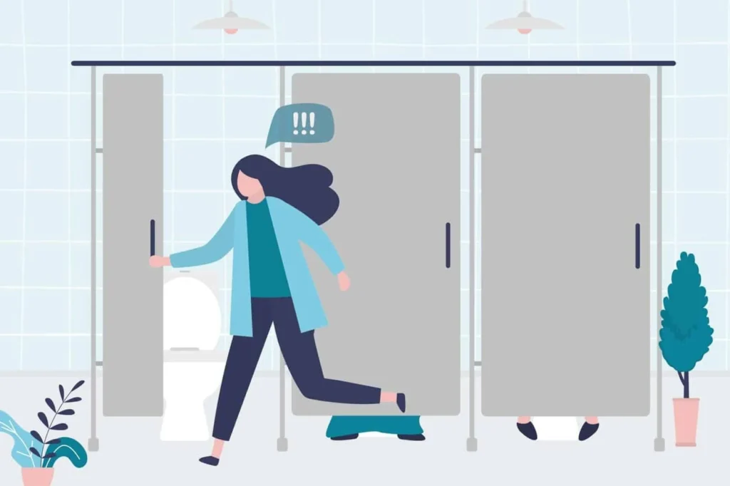 graphic of Urine incontinence Leyton Marshes woman running to the toilet.