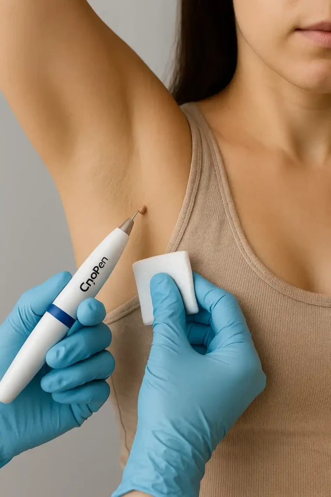 woman having cryopen to remove underarm skin tags Leyton Marshes